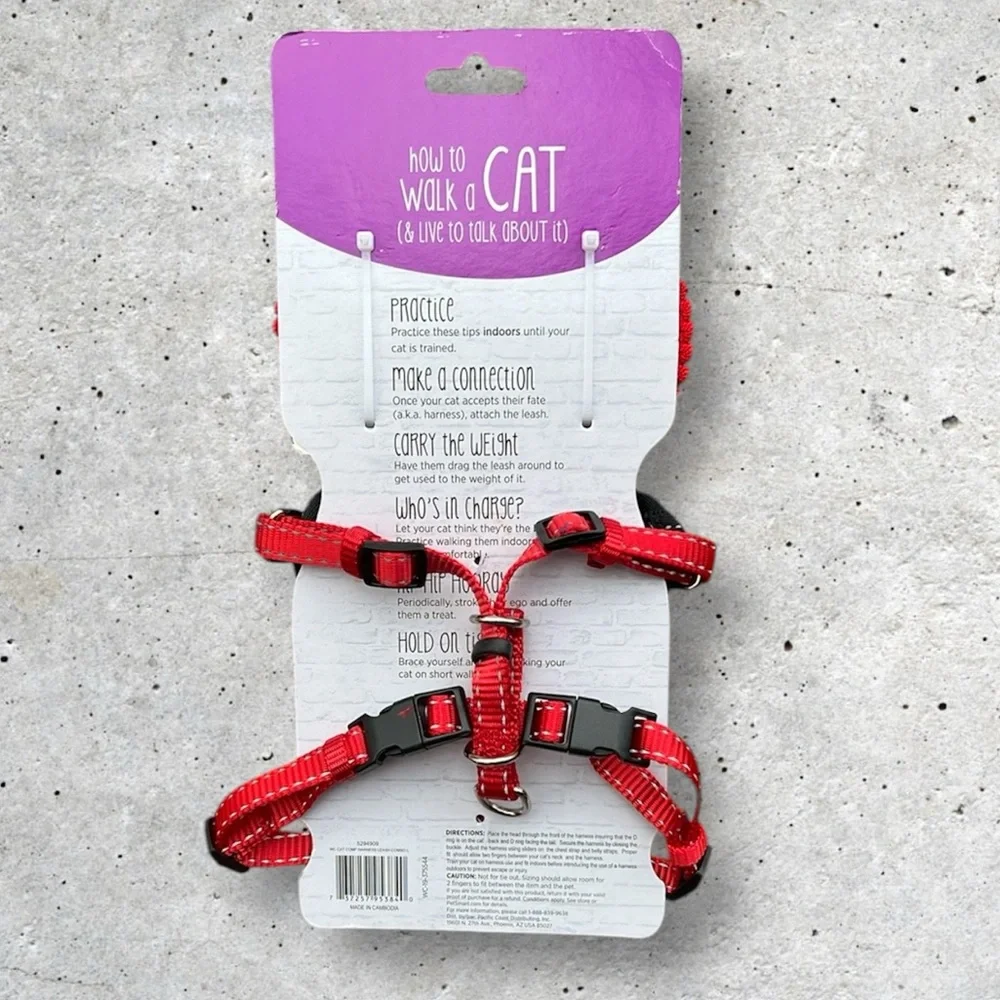 Whisker City Cat Harness and Leash Set Red & Black Large